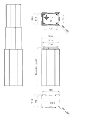 3-Stage Telescopic Lifting Column Pillar Actuators 2000N 12mm/s