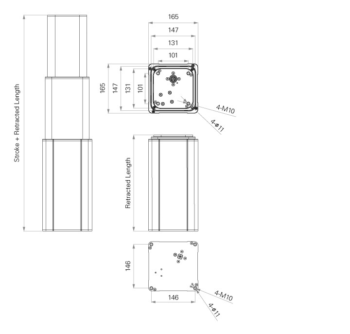 Telescoping Height Adjustment Columns 3-Stage 6000N 24VDC IPX6 Silver / Black